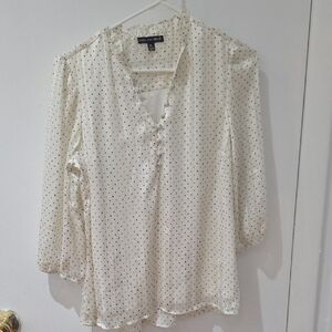New York & Company Cream Polka Dot Blouse
